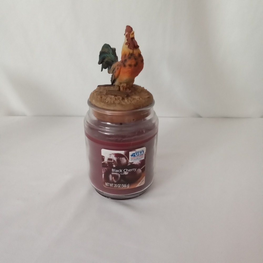 Mainstays Black Cherry 20oz Jar Candle with Decorative Rooster Lid Farmhouse
